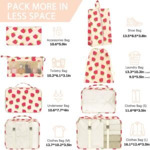 KPX 8 Set Packing Cubes for Travel, Luggage Packing Organizers Accessories Large Toiletries Bag for Clothes Shoes Cosmetics (Strawberry)