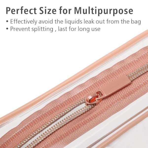 PACKISM Clear Makeup Bag - TSA Approved Toiletry Bag for Travel Size Toiletries, Travel Clear Toiletry Bag Quart Size Bag, Carry on Airport Airline Compliant Bag, Rose Pink(for age 12 or above) - Image 6