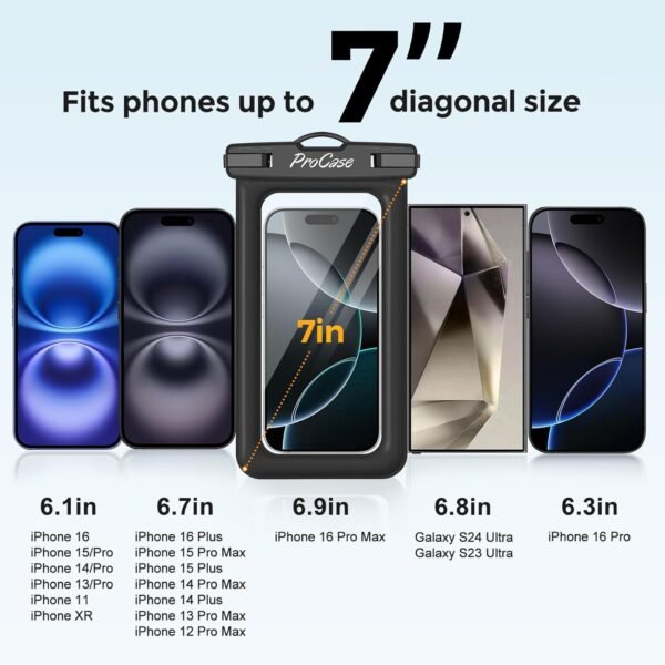 ProCase [Floatable] 2 Pack Floating Waterproof Phone Pouch Up to 7", IPX8 Underwater Phone Case Dry Bag for iPhone 16 15 14 13 12 11 Pro Max Xs Max XR X 8 7 Plus SE/Galaxy S24 S23 S22 -Black - Image 5