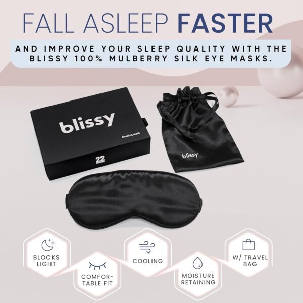 Blissy Silk Sleep Mask - Silk Eye Sleeping Mask for Women & Men for Total Blackout - Silk Eye Mask - 100% Pure Mulberry Silk, 22 Momme 6a Fibers - Blindfold Silk Sleep Mask Side Sleeper Eye Cover - Image 3