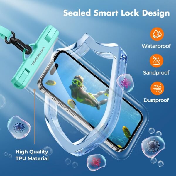 UNBREAKcable Waterproof Phone Pouch-2 Pack IPX8 Waterproof Phone Case for iPhone 16 15 14 13 12 11 Pro Max & Samsung S25 S24-Dry Bag & Travel Essentials for Beach, Pool, Kayak & Cruise-7" Blue+Green - Image 7