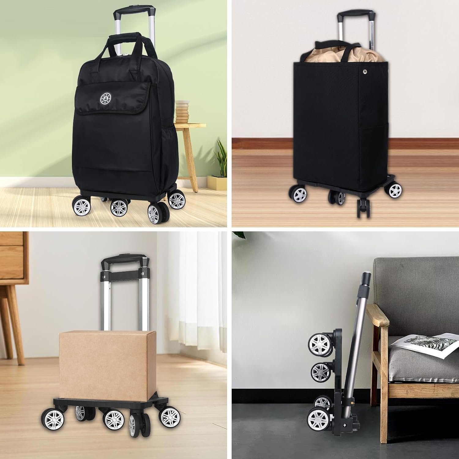 Backpack Trolley, Wheeled Folding Luggage Travel Cart Aluminum -Roller Carrier for Backpack/Schoolbag/Boxes(5 Wheels Detachable) - Image 6