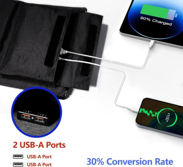 Portable Solar Panel 35W Mobile Phone Solar Charger with Dual USB Outputs Waterproof Smartphones Battery Charger Foldable Solar Charging Panel for Camping, Hiking and Outdoor Trip (Black) - Image 4