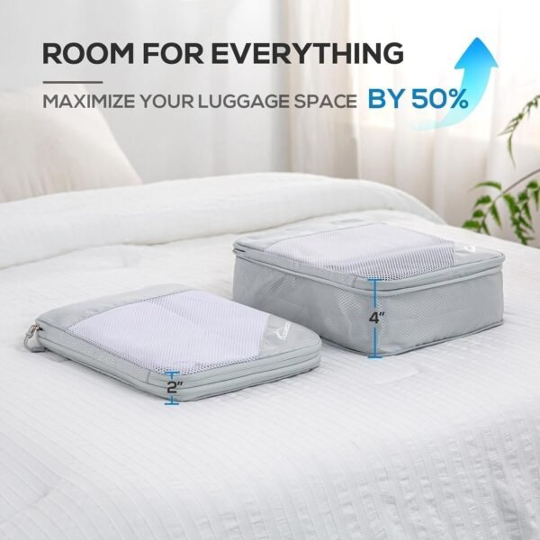 Compression Packing Cubes, 5 Set Packing Cubes for Travel Compression, Lightweight Compressible Package Organizer for Carry On and Suitcases, Light Grey - Image 4