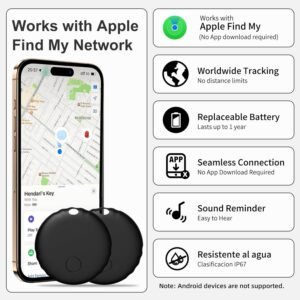 Air Tags, Smart Tag Works with Find My App (iOS Only), Keys Finder and Item Locator for Luggage, Backpack, Suitcases and More, Replaceable Battery, IP67 Waterproof Tracking Tags-5 Pack(Black)