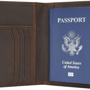 Polare Slim RFID Blocking Leather Passport Holder Travel Bifold Wallet For Men