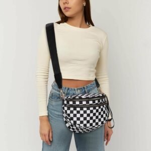 Checkered Bum Bags for Women Crossbody,Nylon Crossbody Bag Large Fanny Pack Checkered Purse Oversized Slouchy Belt Bag