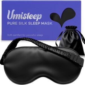Umisleep 100% Pure Mulberry Silk Sleep Mask, 22 Momme 6A Soft & Smooth Fibers, Breathable Eye Mask for Women & Men, Better Light Blocking Sleeping Mask with Travel Pouch, Adjustable Blindfold, Black