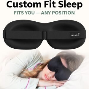 Nidra Contoured Sleep Mask for Side Sleepers – Zero Pressure Fit, 100% Light Blocking Eye Shade for Sleeping & Travel – Black, Standard Size