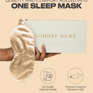 SUNDAYSILKS™ Exclusive Mulberry Silk Sleep Mask | Soft Eye Covers, Blackout Sleeping Mask for Women & Men | Silk Eye Mask for Sleep, Travel, and Relaxation | Antifaz para Dormir [Nude Champagne]
