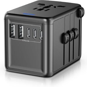 Universal Travel Adapter, 5-Port 6.0A 30W International Power Adapter with 3 USB-C, 2 USB-A Ports & 1 AC Outlet, Global Travel Essentials, European Travel Plug Adapter for Over 200+ Countries