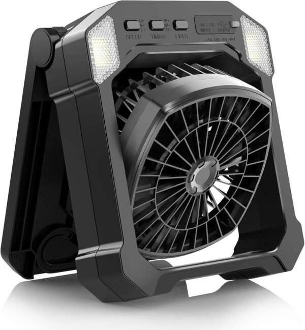 Camping Fan Solar Powered, Portable Solar Fan 10000mAh USB Rechargeable Battery Operated with Light, Quiet Outdoor Fans for Tent, RV, Emergency, Hiking, Power Outage, Desk, Greenhouse, Survival Kit - Image 2
