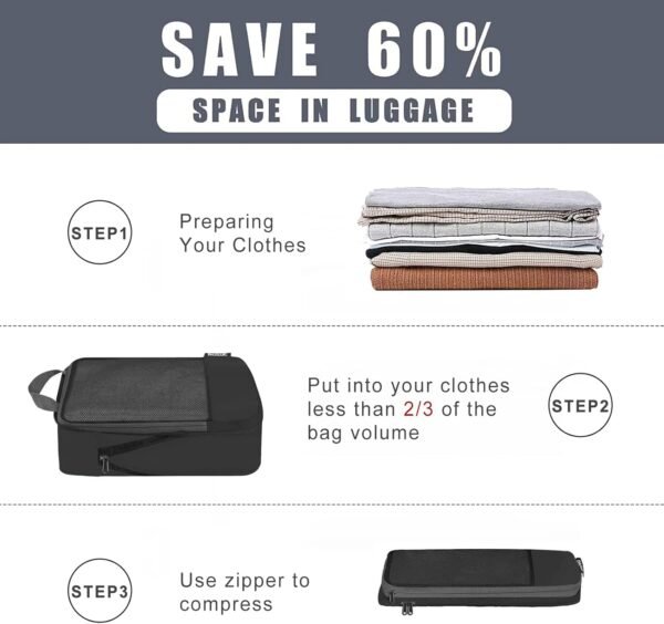 BAGAIL 4 Set/6 Set/8 Set Compression Packing Cubes Travel Accessories Expandable Packing Organizers (Half Mesh, 6-Black) - Image 4