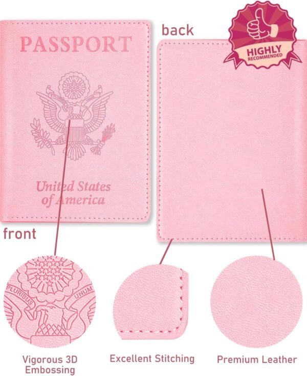 Sizobi Leather Passport Holder Covers, Passport Holder for Travel Women, RFID Blocking Wallet Case, International Travel Must Haves Travel Accessories for Women Men,Cruise Ship Essentials Gifts, Pink - Image 4