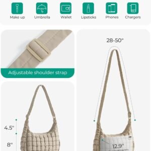 BAGSMART Quilted Puffy Crossbody Bag for Women, Medium Cute Hobo Shoulder Purse Soft Fluffy Handbag for Daily Use