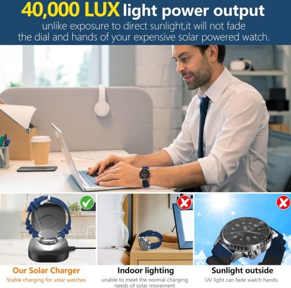 JIANDUN Solar Powered Watch Fast Charger for All Eco Solar Watches Reloj Hombre Solar Pad Power Smart Watch, Portable Design, Timing Function - Image 3