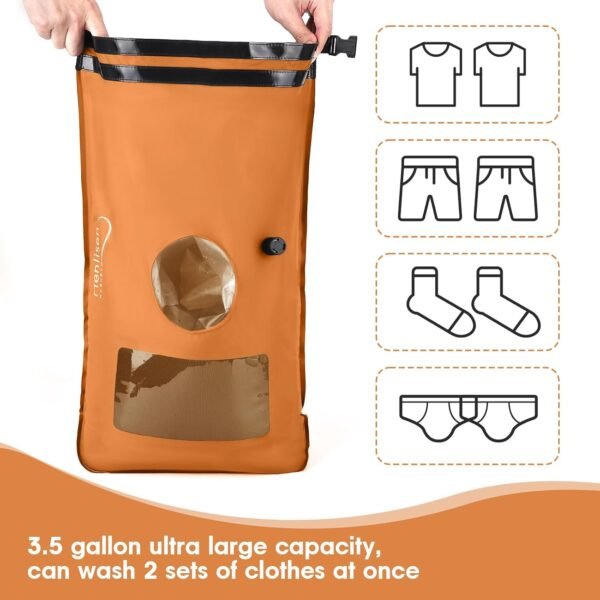 Laundry Solution for Hostels Camping Backpacking Dorm Rooms RV and Mini Scout Trips Portable Washing Machine Hand Wash Bag for Baby Clothes Manual Washer Dry Bag Outdoor Light Weight Washbag - Image 5