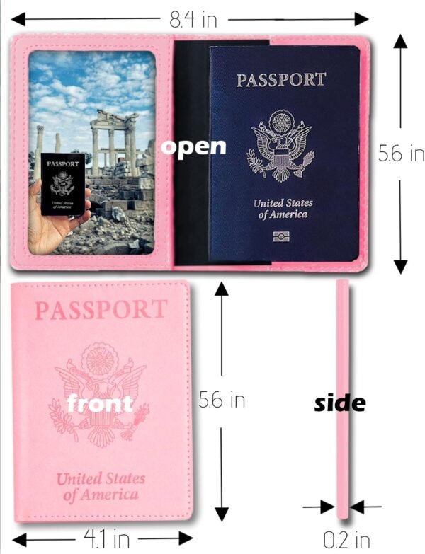 Sizobi Leather Passport Holder Covers, Passport Holder for Travel Women, RFID Blocking Wallet Case, International Travel Must Haves Travel Accessories for Women Men,Cruise Ship Essentials Gifts, Pink - Image 2