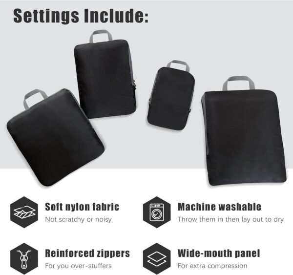 4 Set Compression Packing Cubes Travel - Travel Accessories Expandable Packing Organizers for Carry On - Essentials Luggage Bags - Image 3