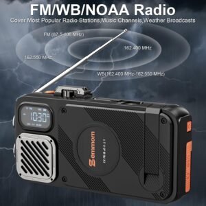 Emergency Radio&22000mAh Solar Power Bank, FM NOAA Weather Radio, Portable Hand Crank Bluetooth Radio, 20W Fast Charge Wireless Phone Charger, SOS Flashlight for Emergency/Home