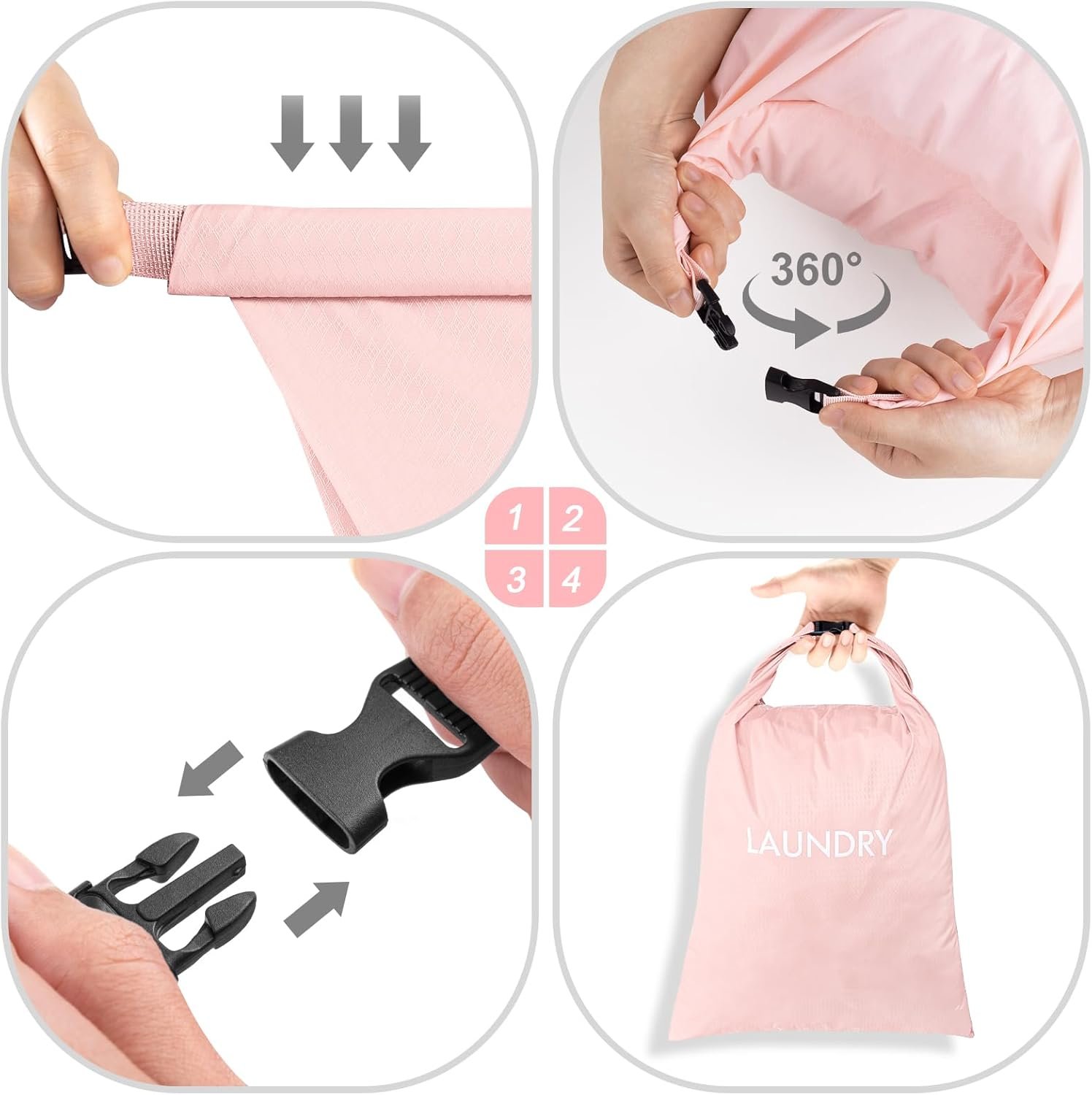 2 Pack Travel Laundry Bag, Nylon Washing Bags for Laundry, Roll Top Wet Dry Bag for Swimming Yoga Bathing Suit Workout, Dirty Clothes Storage Organiser - Image 4