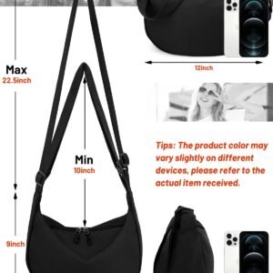 Crossbody Sling Bag for Women Men Trendy, Crescent Bag with Adjustable Strap, 2 Zippers Lightweight Nylon