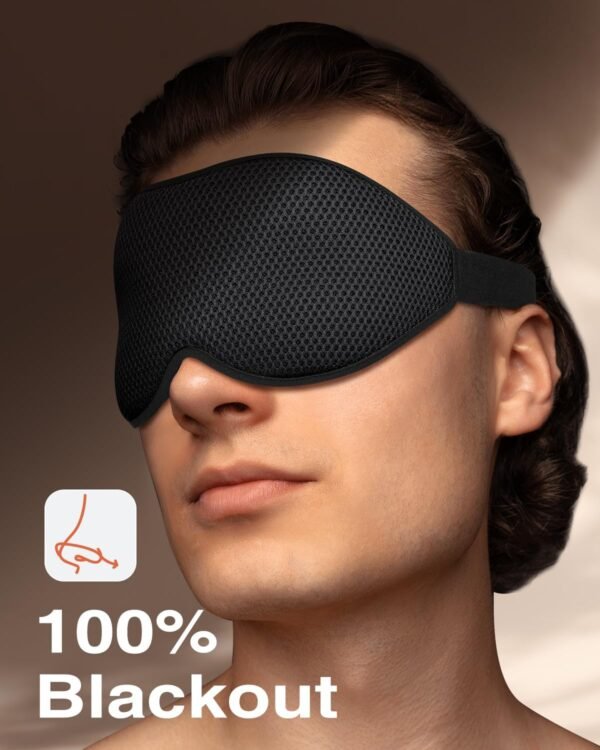 Sleep Mask for Side Sleeper, Eye Mask for Sleeping Women Men, 3D Contoured Cup No Eye Pressure 100% Light Blocking Sleeping Mask with Adjustable Strap Night Blindfold Flight, Travel, Nap, Black - Image 4