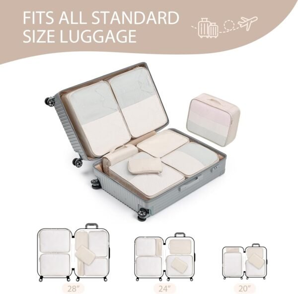 DIMJ Packing Cubes for Travel - 8 Pcs Lightweight Travel Cubes for Packing, Mesh Travel Packing Cubes Travel Packing Organizers with Large Toiletries Bag (Beige) - Image 4