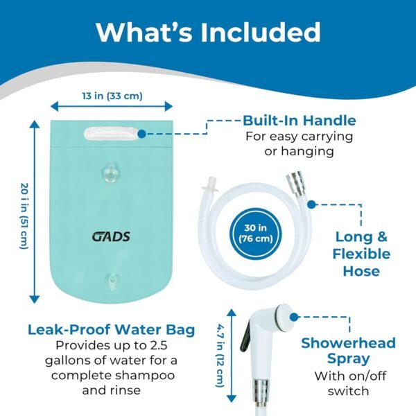 Portable Hair Washing Station, 2.5 GL Bedside Shower Water Bag for Hair Washing in Bed, Use with Inflatable Shampoo Basin, Inflatable Hair Washing Basin, Inflatable Bathtub - Blue - Image 2