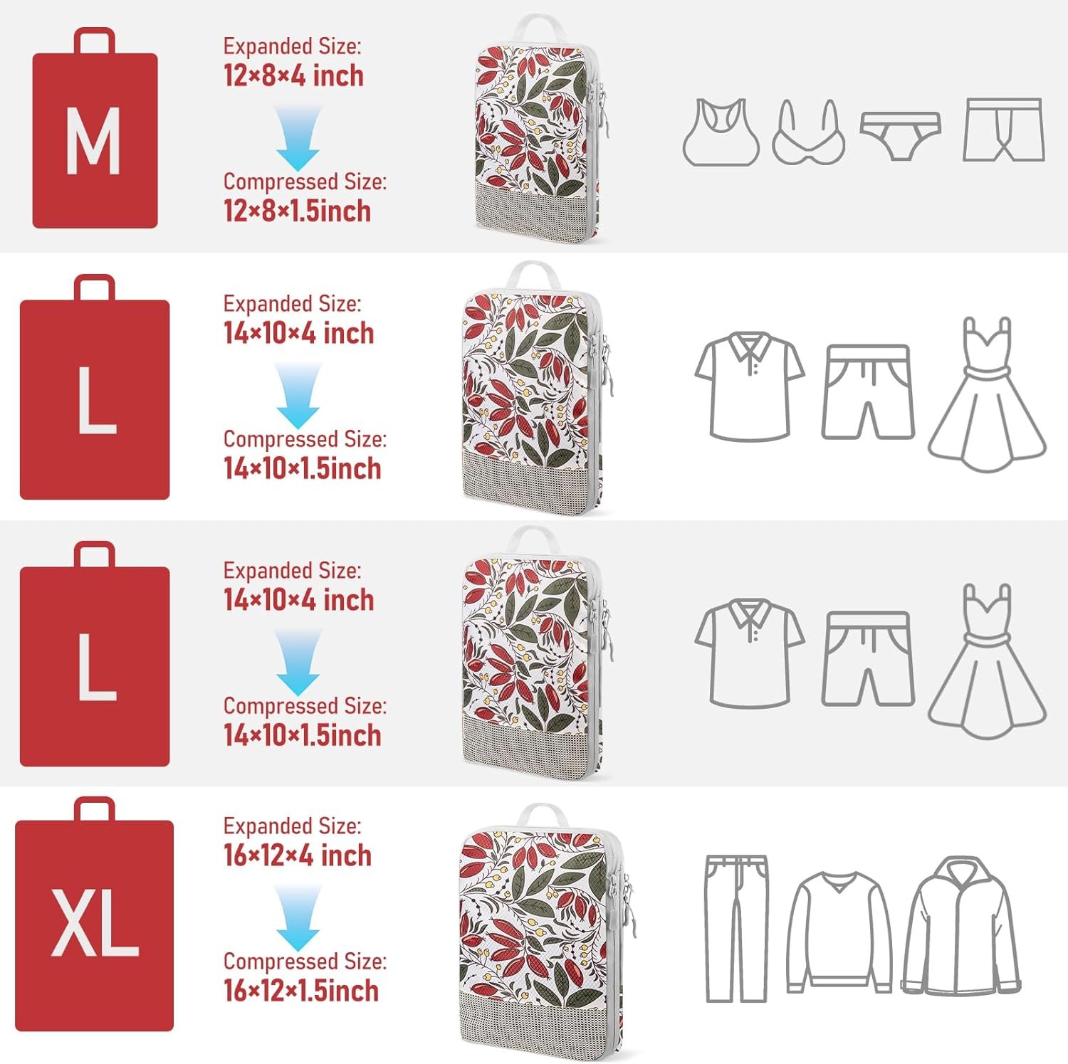 Compression Packing Cubes for Travel 4 Set Luggage Packing Organizer Bag Compressible Expandable Organizer Cubes For Carry On Luggage Suitcase Travel Essentials Accessories for Women Men - Image 3