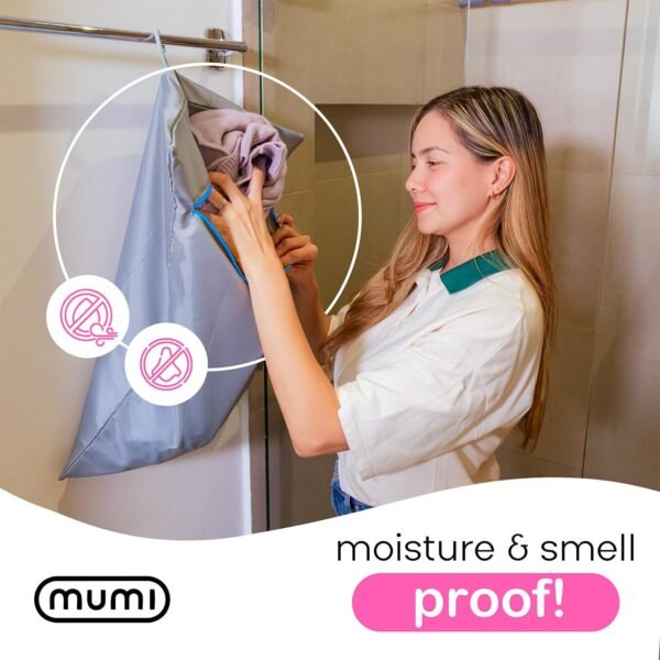 MUMI Travel Laundry Bag – Moisture & Smell-Proof Wash Bag with Folding Hanger & Outer Pouch | Large Washable Bags for Suitcase, Gym & Packing | Clothes Organizer for Trips & Storage - Orange - Image 5