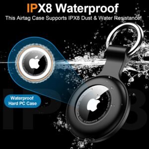 4Pack for Airtag Holder IPX8 Waterproof for Apple Air Tags with Keychain,Shockproof GPS Cover [Anti-Scratch] [PC+Silicone] for Air-Tag Item Finders Case for Pets,Kids,Luggages-Black/Blue/Green/Red