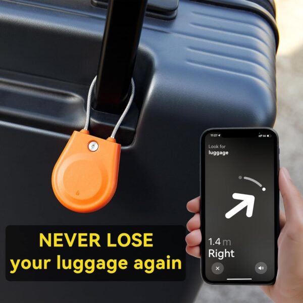 for Apple AirTag Holder, Airtag Lock Case with Wire Cable, IPX8 Waterproof, for Luggage, Key Ring Key Chain Luggage tag Backpack（2 Pack-Orange Black - Image 4