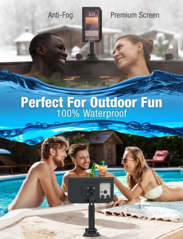 Shower Phone Holder Waterproof - Retractable Rotatable Reusable Adjustable Suction Cup Stand Anti Fog Water Proof Phone Case for Bathroom Wall Phone Mount Shower Accessories for 4-7" Phones - Image 7