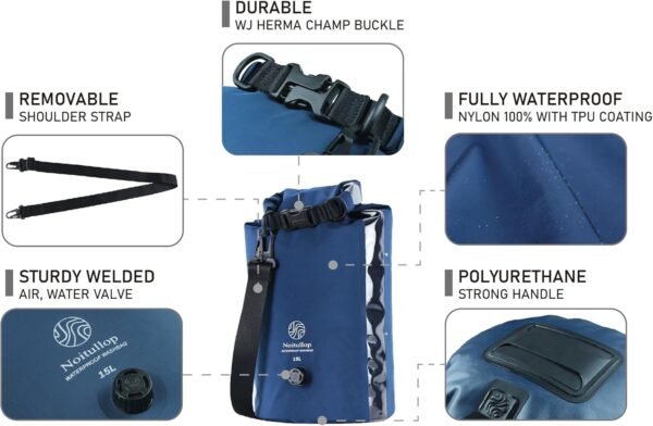Washbag Portable Washing Machine - 15L Fully Waterproof Dry Bag - Lightweight Compact Nylon Washing Machine - Portable Manual Clothes Washer Laundry Bag (Navy) - Image 7