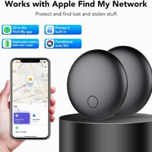 Air Tracker Tags 4-Pack, Item Finders Work for Apple Find My APP(iOS Only) Tracker Tags for Keys, Luggage, Backpack etc,Replaceable Battery Last 1 Year, IP67 Waterproof with Holder Keychain, Black