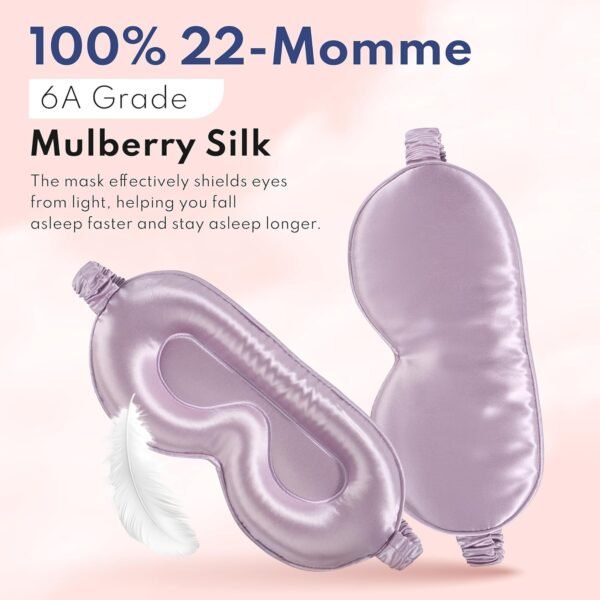 Blissy Silk Sleep Mask Profile - 100% Pure Mulberry Silk 22 Momme 6A Fibers Silk Eye Sleeping Mask for Women & Men for Total Blackout - Blindfold Silk Sleep Mask Side Sleeper Eye Cover (Lavender) - Image 4
