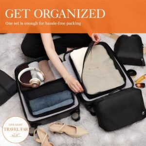 HOTOR Packing Cubes for Suitcases – 6 Pieces, Light Packing Cubes for Travel, Premium Suitcase Organizer Bags Set, Space-Saving Luggage Organizers, Travel Accessories and Essentials, Black
