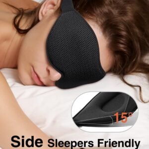 Sleep Mask for Side Sleeper, Eye Mask for Sleeping Women Men, 3D Contoured Cup No Eye Pressure 100% Light Blocking Sleeping Mask with Adjustable Strap Night Blindfold Flight, Travel, Nap, Black