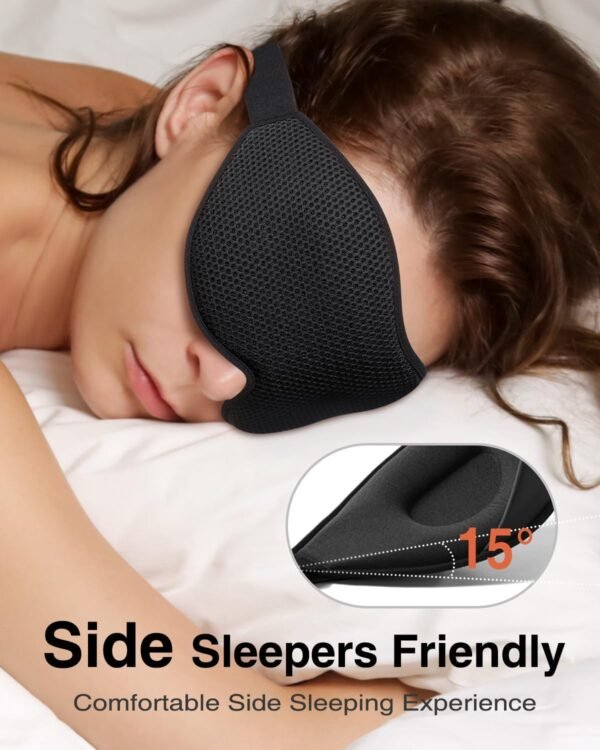 Sleep Mask for Side Sleeper, Eye Mask for Sleeping Women Men, 3D Contoured Cup No Eye Pressure 100% Light Blocking Sleeping Mask with Adjustable Strap Night Blindfold Flight, Travel, Nap, Black - Image 2