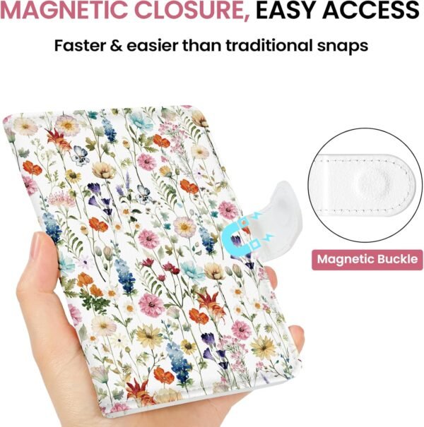 Passport Holder for Travel Essentials, RFID Blocking Leather Cover Wallet with Magnetic Closure, Aesthetic & Cute Passport Book Case for Women and Men - Wildflower - Image 3