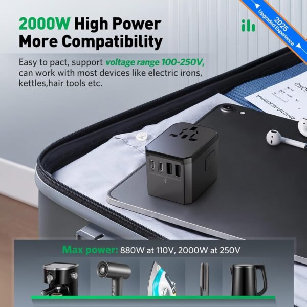 Universal Travel Adapter International Plug - European Travel Plug Adapter Worldwide US AUS EU UK Spain Germany Ireland Italy - All-in-one Travel Outlet Power Adapter with 3 USB C 2 USB A - Image 6