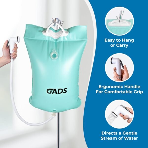 Portable Hair Washing Station, 2.5 GL Bedside Shower Water Bag for Hair Washing in Bed, Use with Inflatable Shampoo Basin, Inflatable Hair Washing Basin, Inflatable Bathtub - Blue - Image 4