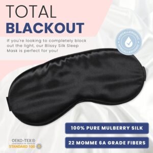 Blissy Silk Sleep Mask – Silk Eye Sleeping Mask for Women & Men for Total Blackout – Silk Eye Mask – 100% Pure Mulberry Silk, 22 Momme 6a Fibers – Blindfold Silk Sleep Mask Side Sleeper Eye Cover