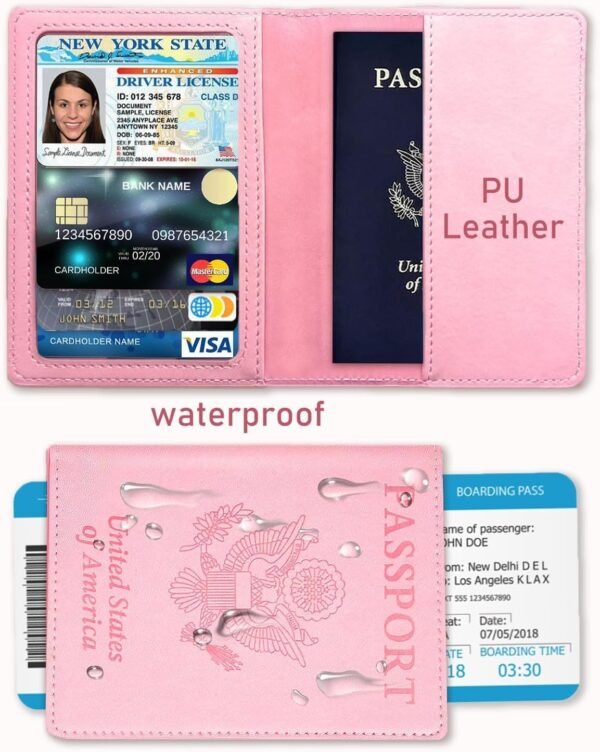 Sizobi Leather Passport Holder Covers, Passport Holder for Travel Women, RFID Blocking Wallet Case, International Travel Must Haves Travel Accessories for Women Men,Cruise Ship Essentials Gifts, Pink - Image 3