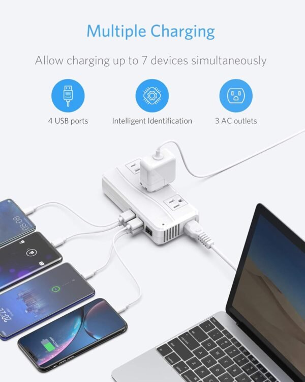 BESTEK International Power Adapter 250W, 220V to 110V Step Down Travel Voltage Converter with 4-Port USB Including US/AU/EU/UK//India/South Africa Plug Adapter (White) - Image 5