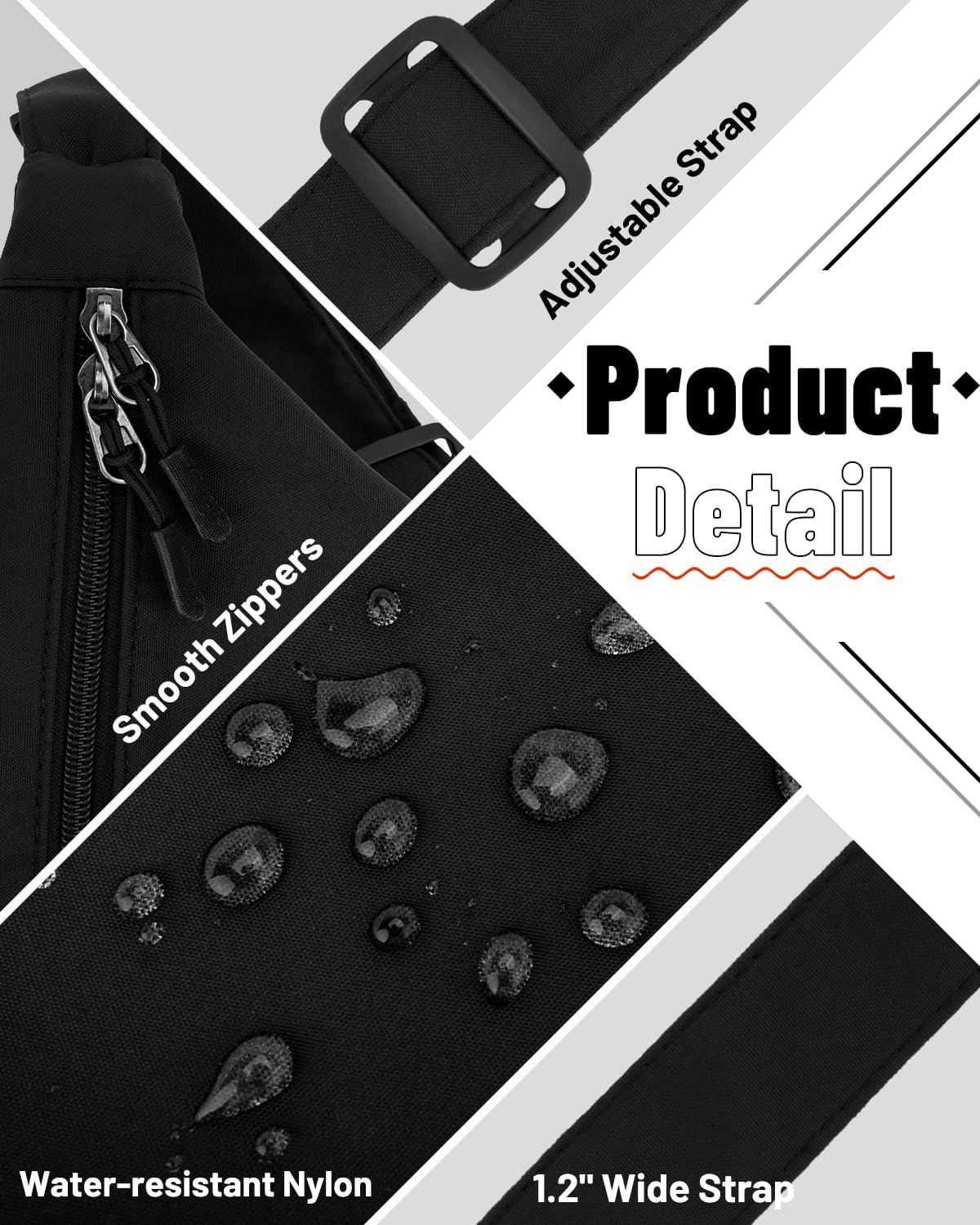 Crossbody Sling Bag for Women Men Trendy, Crescent Bag with Adjustable Strap, 2 Zippers Lightweight Nylon - Image 4