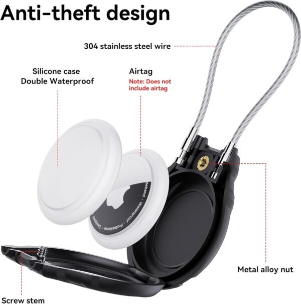 for Airtag Holder with Wire Cable, 4 Pack Ultra-Durable Lockable Case for Apple AirTag, Waterproof Keychain Holder for Luggage, Keys, Backpacks, Cars, Bags, and Kids - Image 3