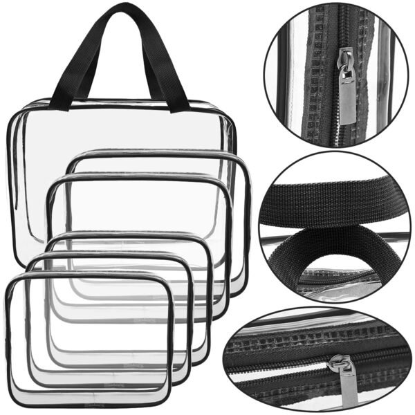 APREUTY Clear Makeup Bags, TSA Approved 6 Pcs Cosmetic Makeup Bags Set Clear PVC with Zipper Handle Portable Travel Luggage Pouch Airport Airline Vacation Organization (Black) - Image 6