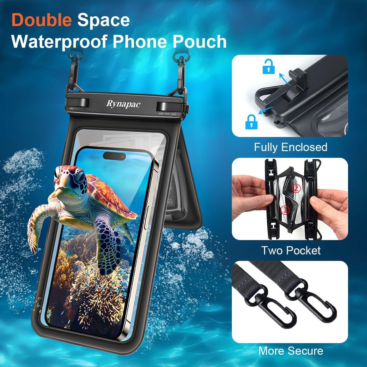 Double Space Waterproof Phone Pouch, 2 Pack Waterproof Phone Case with Lanyard for iPhone 16 15 14 Pro Max up to 8.5’’, Cellphone Dry Bag for Beach Vacation Travel Cruise Essentials - Image 3